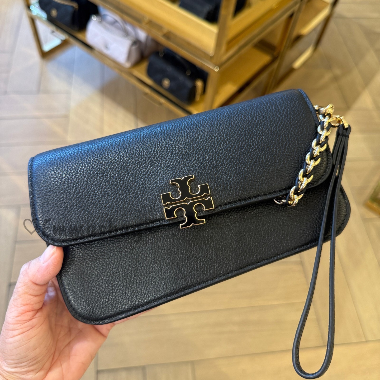 Tory Burch Britten Chain Wallet Wristlet Crossbody 175806 $385 Black